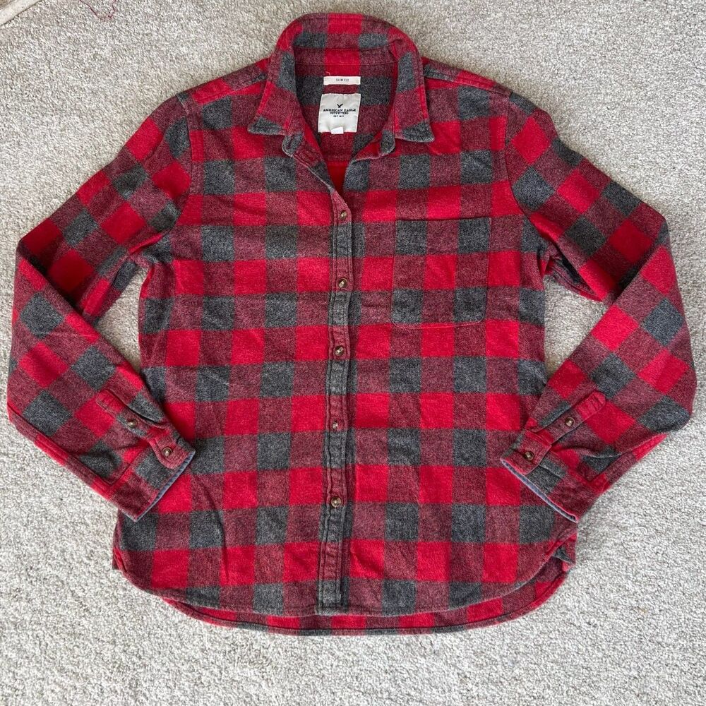 NWOT American Eagle Red & Gray Plaid Shirt L